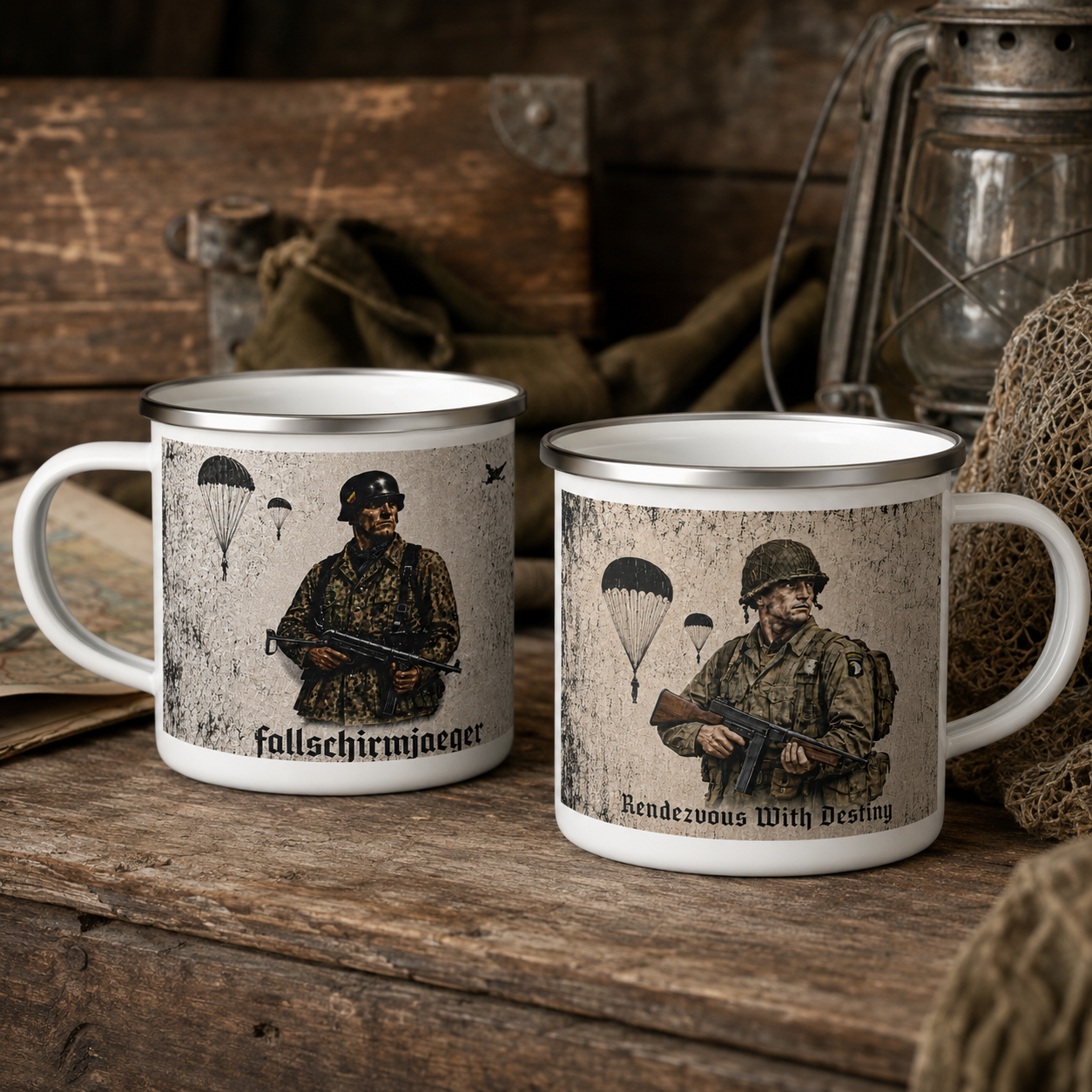 WWII Airborne Enamel Camping Mugs