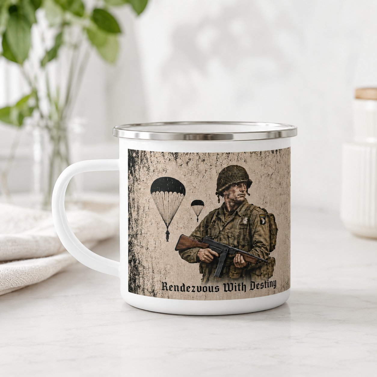 US Paratrooper 101st Airborne Enamel Camping Mug