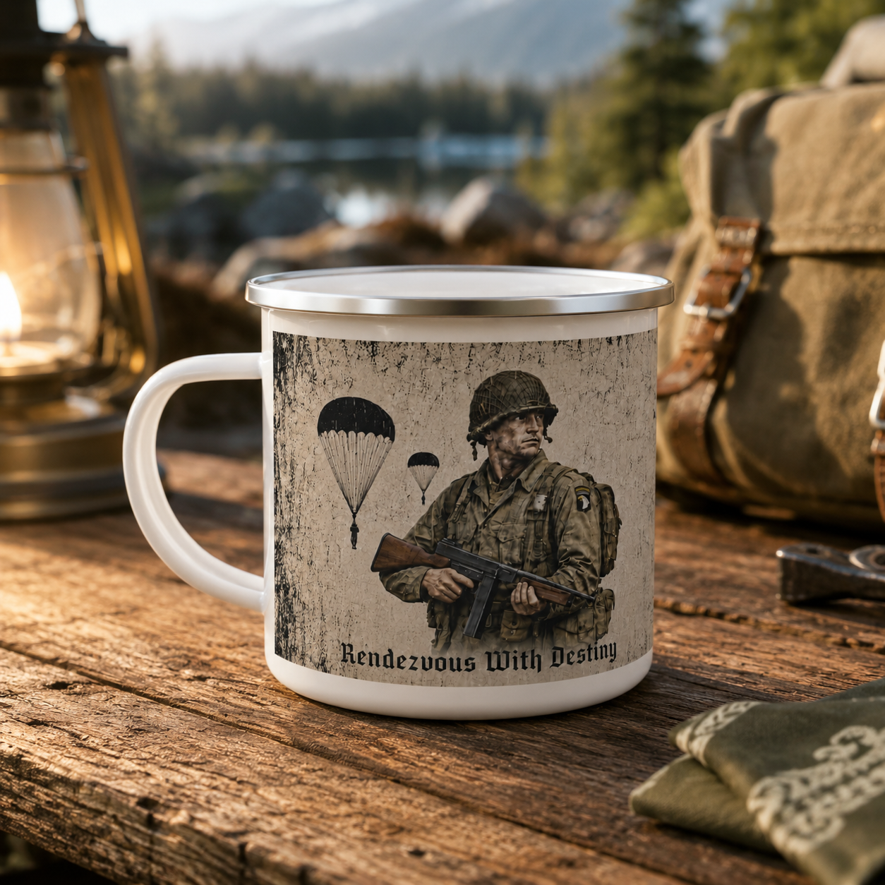 US Paratrooper 101st Airborne Enamel Camping Mug