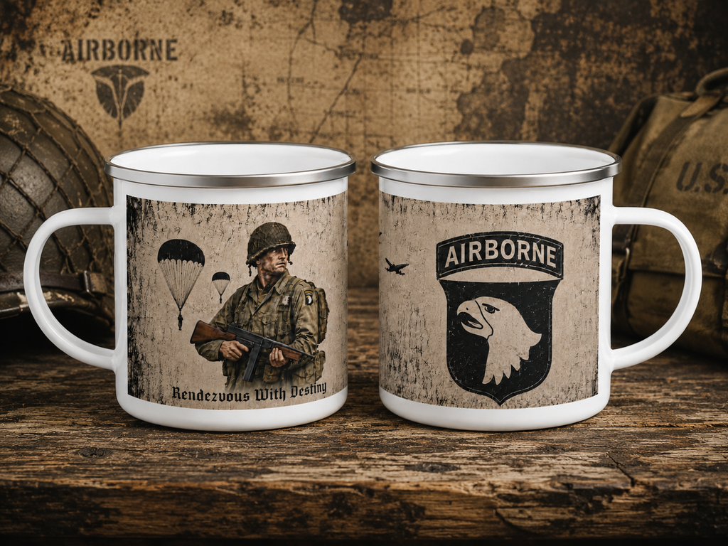 US Paratrooper 101st Airborne Enamel Camping Mug