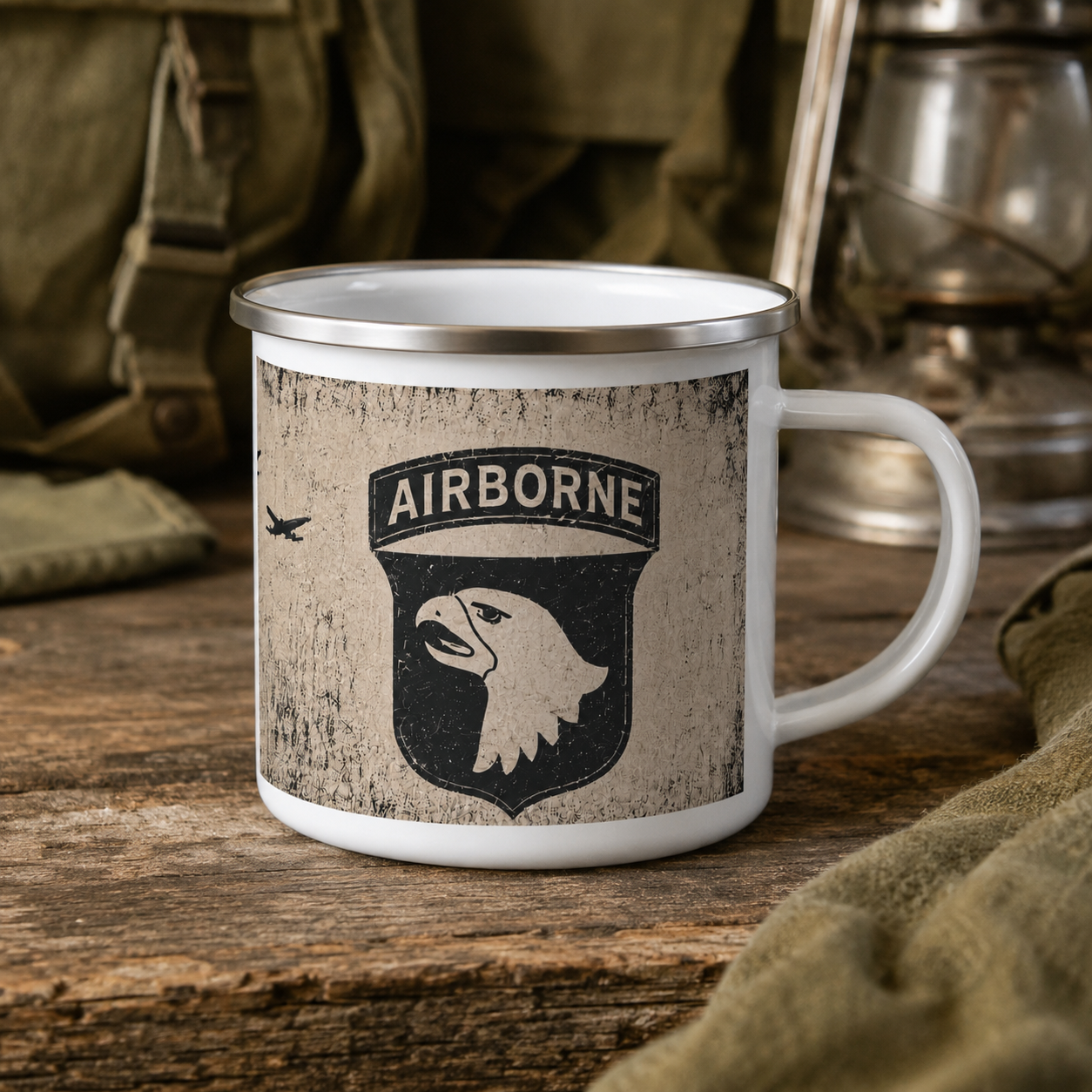 US Paratrooper 101st Airborne Enamel Camping Mug