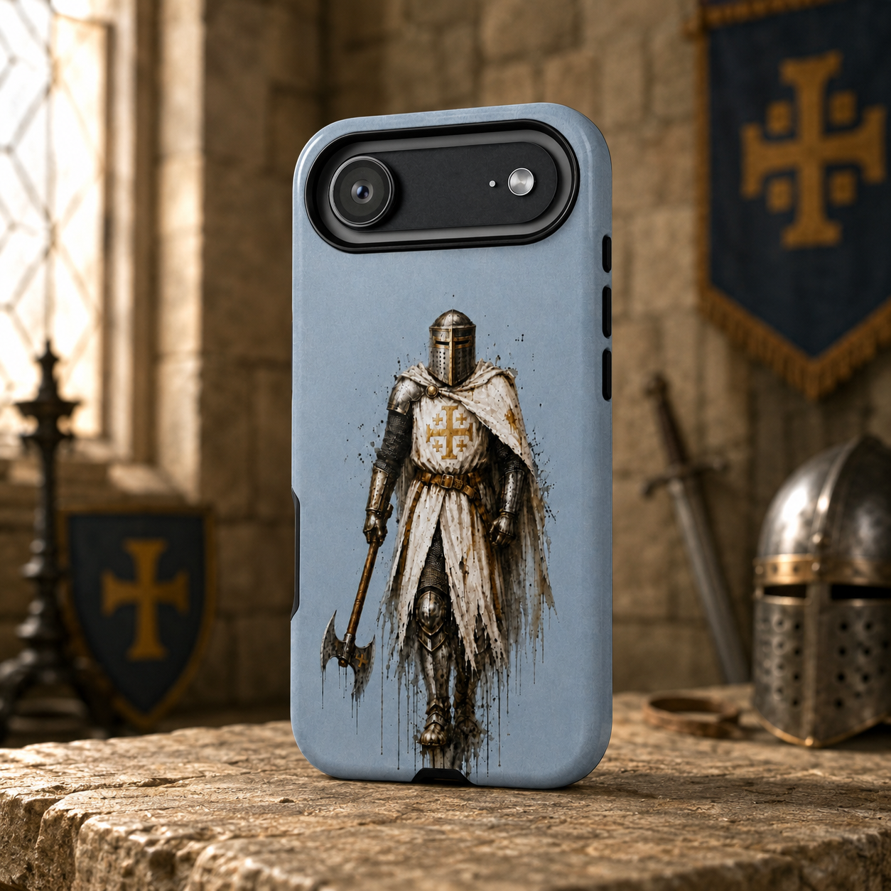 Knight Of The Kingdom Of Jerusalem Phone Case | Faded Steel Blue