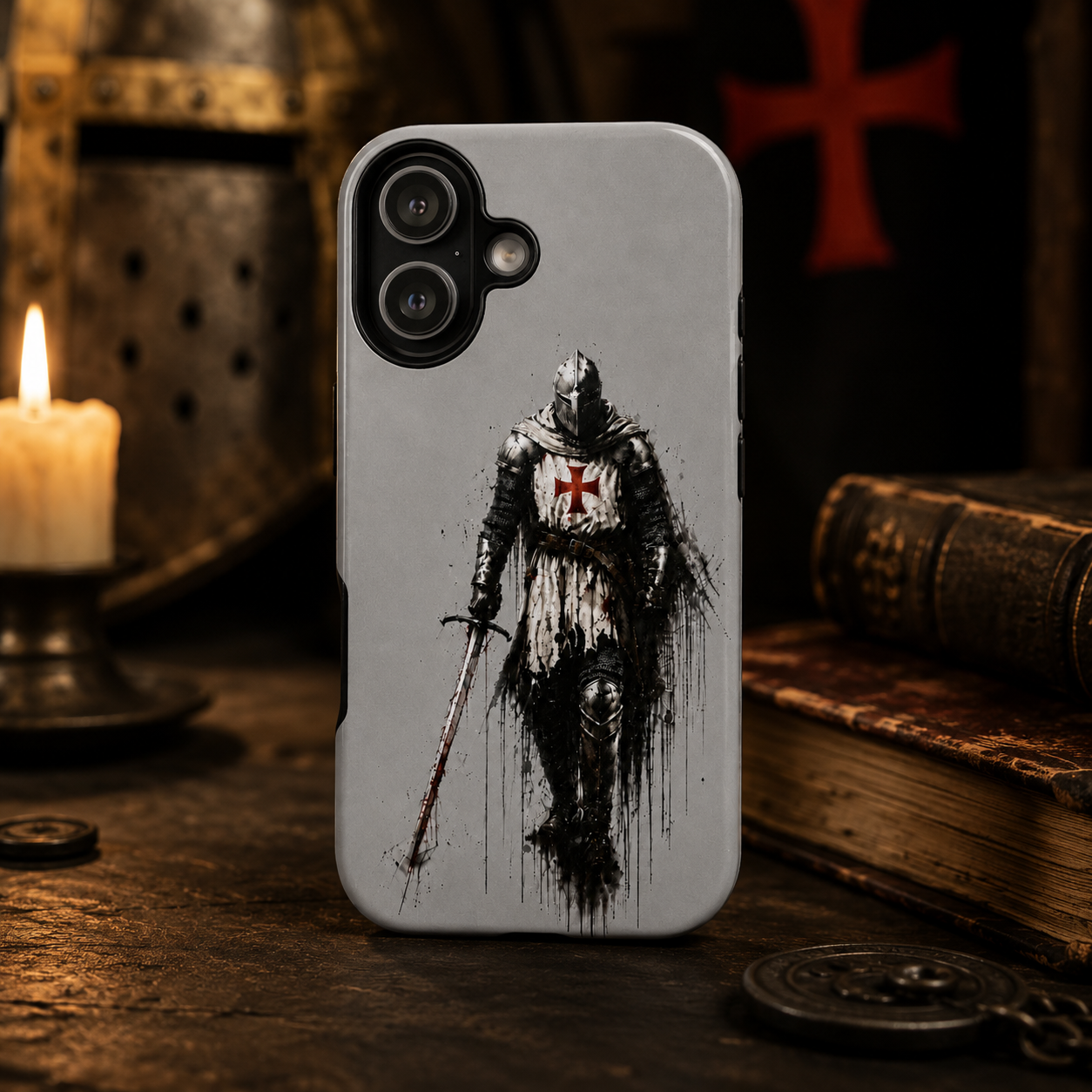 Templar Knight phone case in Stone Grey