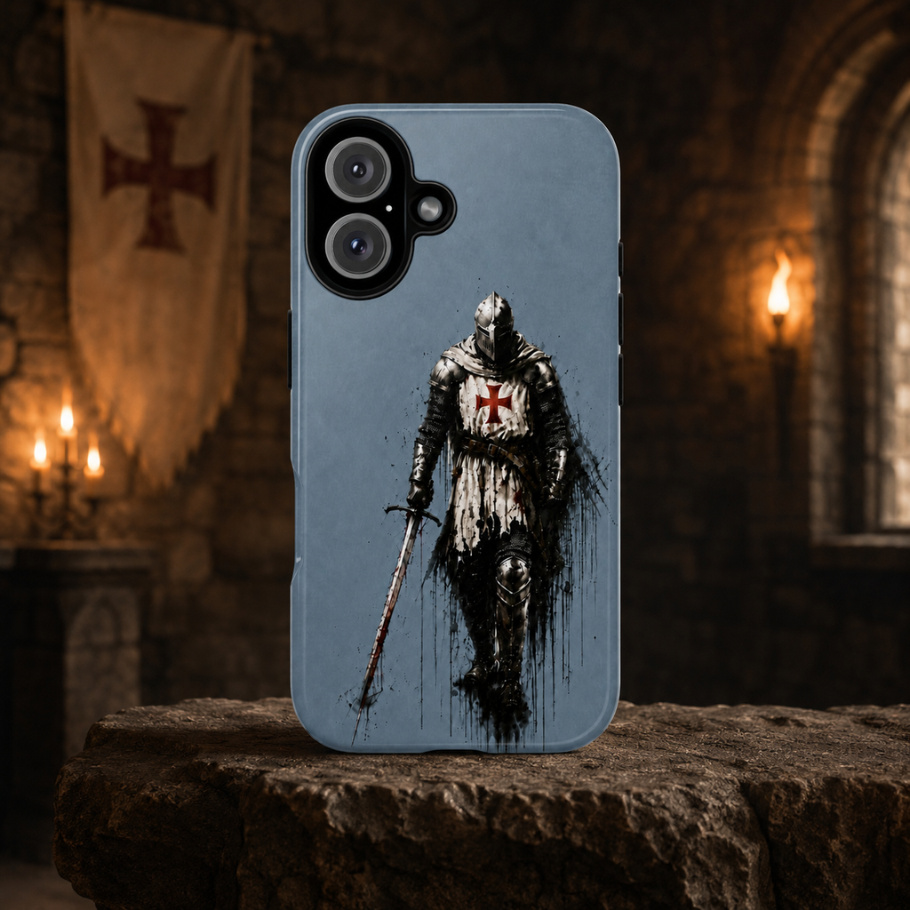 Templar Knight phone case in Faded Steel Blue