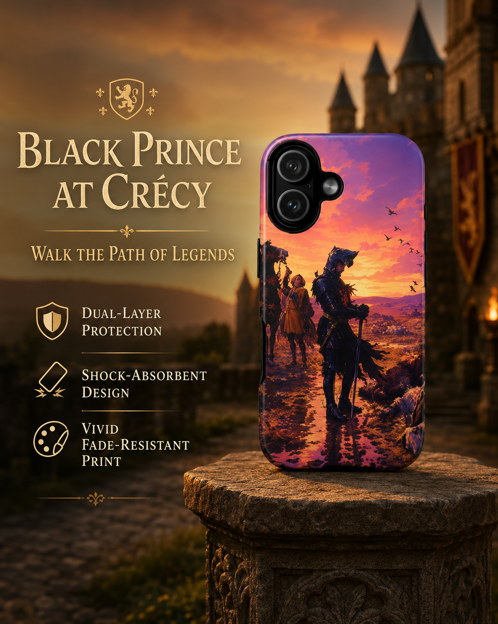 Black Prince at Crécy Phone Case – Medieval GTA VI Art Style