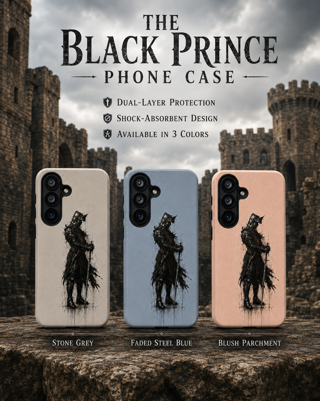 The Black Prince Phone Case – Medieval Warrior Art Silicone Case