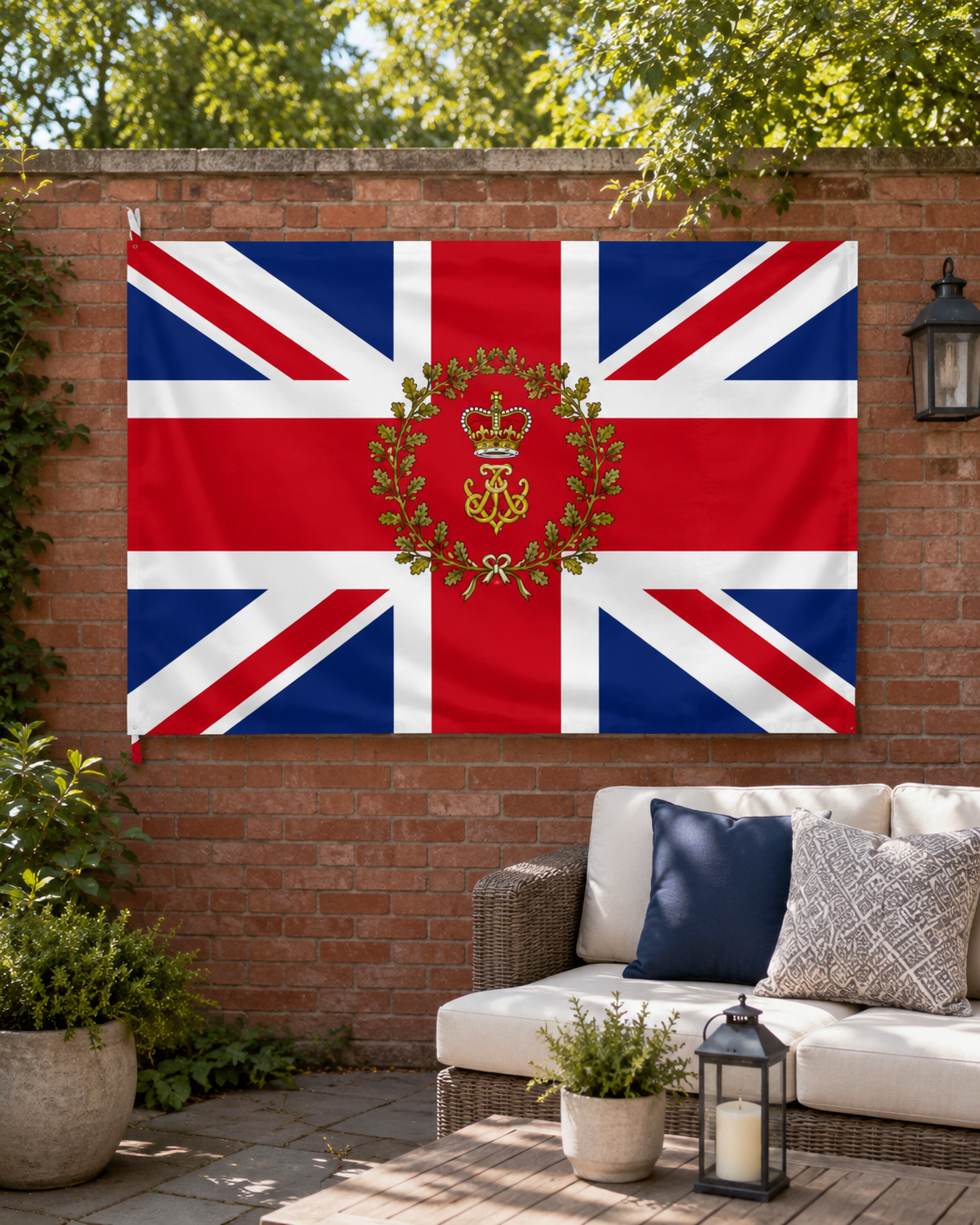 Union Jack Royal Crest Flag – Double-Sided British Heraldic Union Jack Decorative Flag