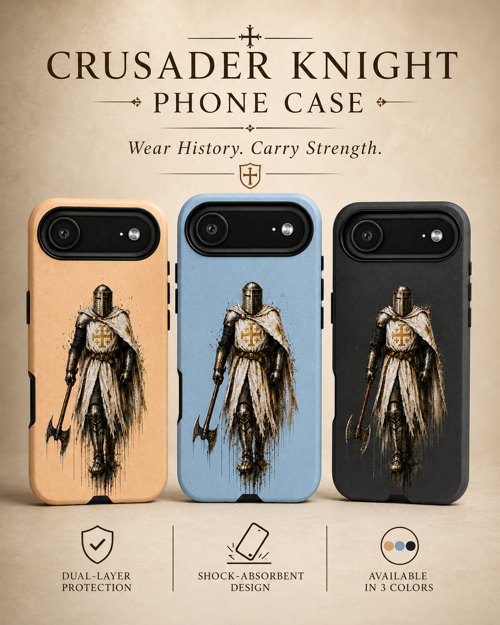 Knight of Jerusalem Phone Case – Crusader Warrior Art Silicone Case