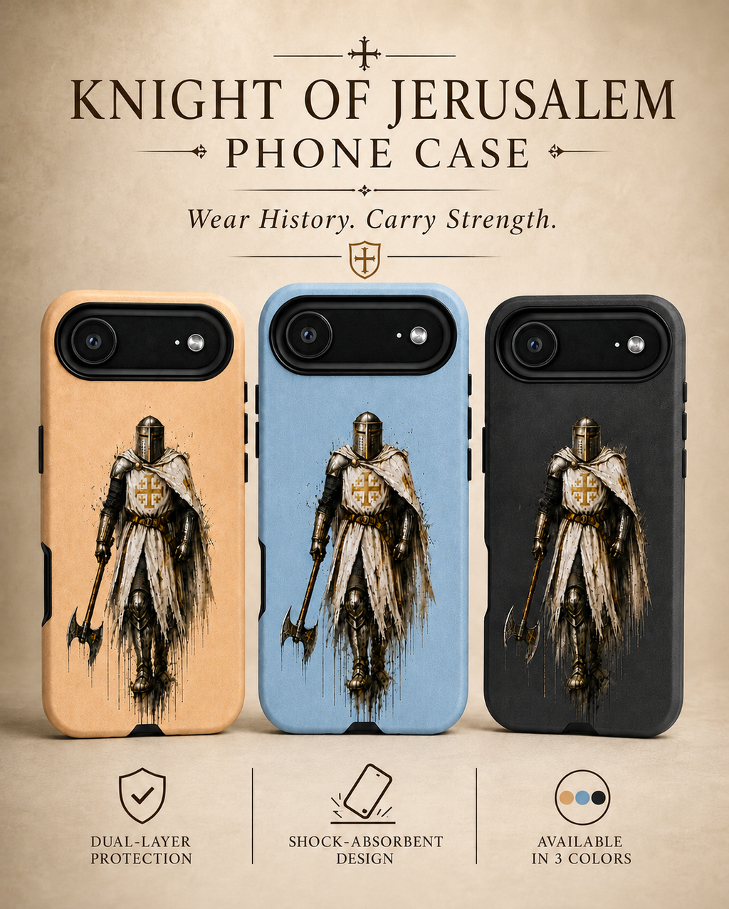 Knight of Jerusalem Phone Case – Crusader Warrior Art Silicone Case