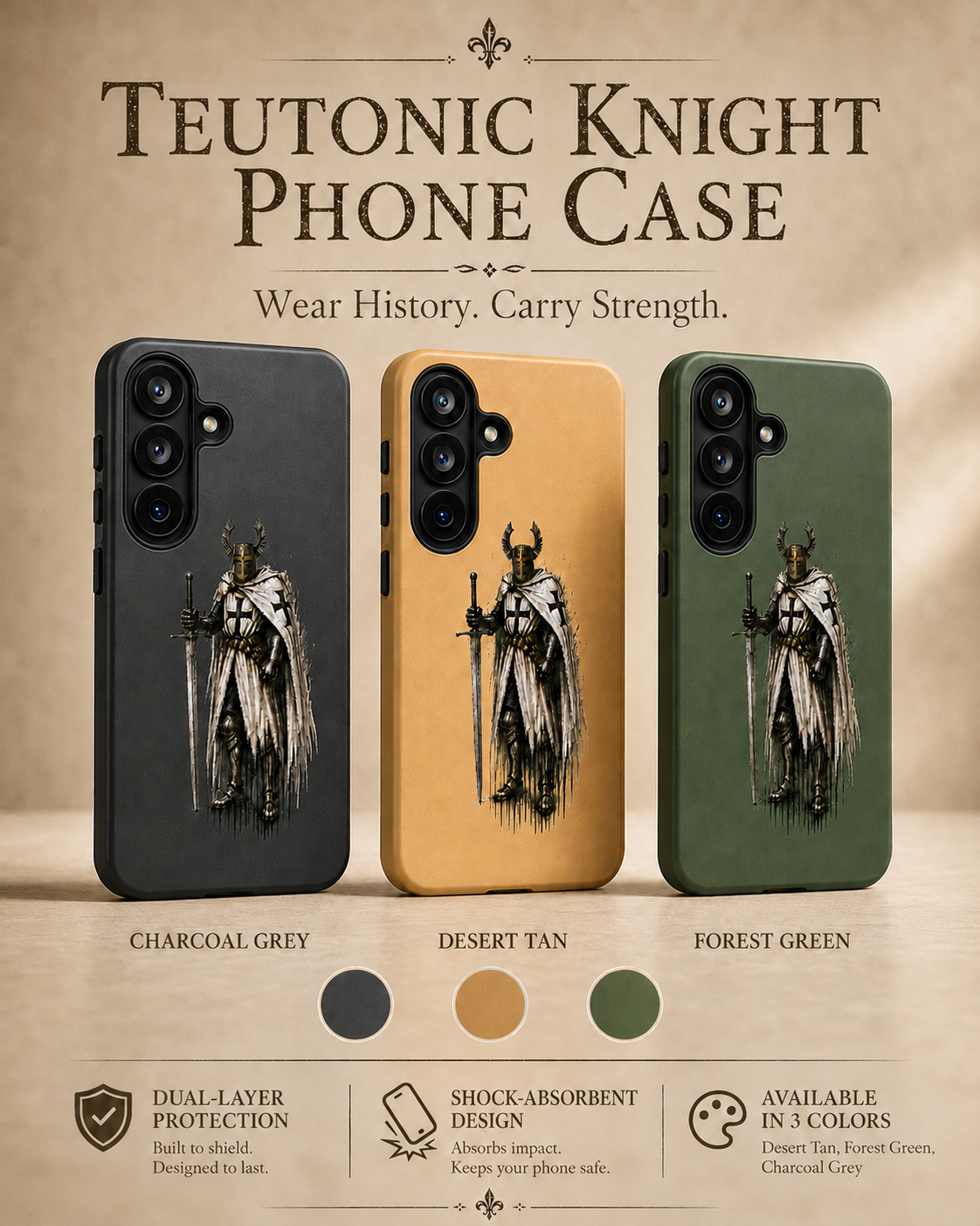 Teutonic Knight Phone Case – Medieval Warrior Art Silicone Case