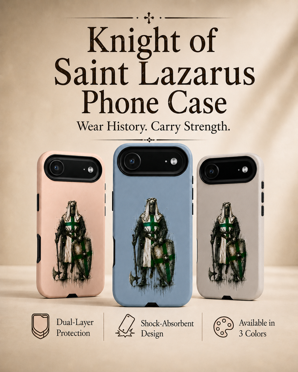 Knight of Saint Lazarus Phone Case – Medieval Crusader Art Silicone Case