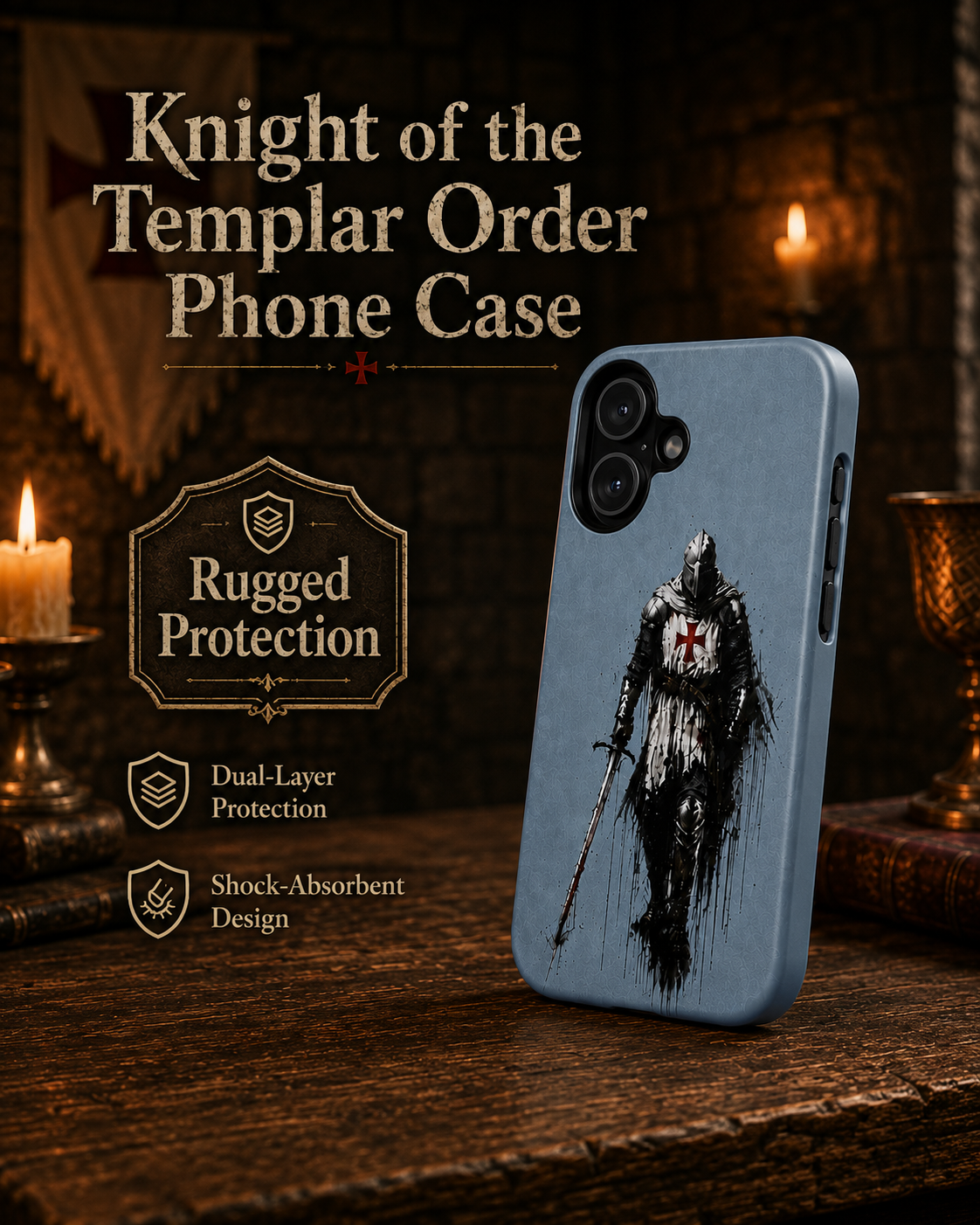 Knight of the Templar Order Phone Case – Medieval Crusader Art Silicone Case