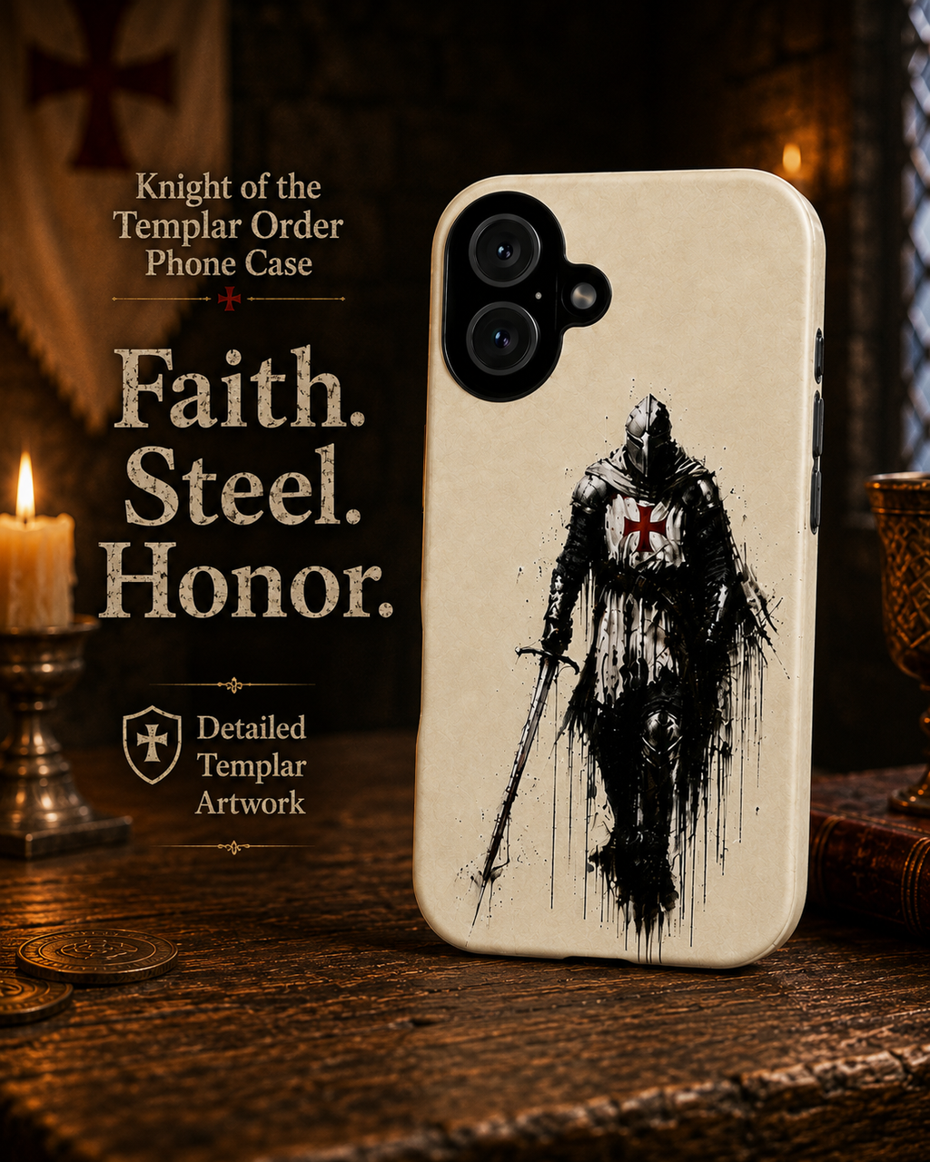 Knight of the Templar Order Phone Case – Medieval Crusader Art Silicone Case