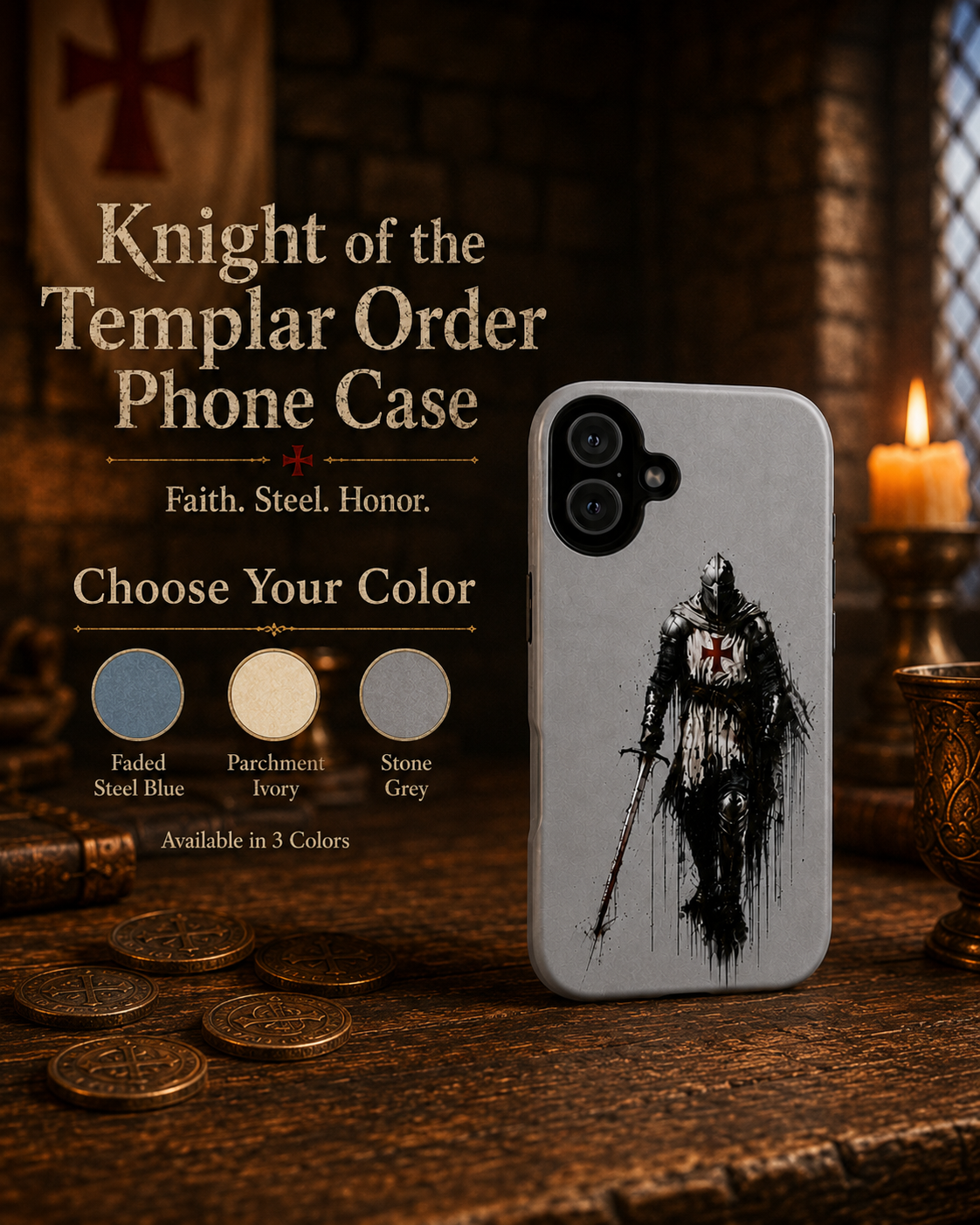 Knight of the Templar Order Phone Case – Medieval Crusader Art Silicone Case