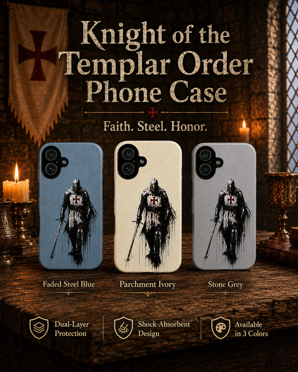 Knight of the Templar Order Phone Case – Medieval Crusader Art Silicone Case
