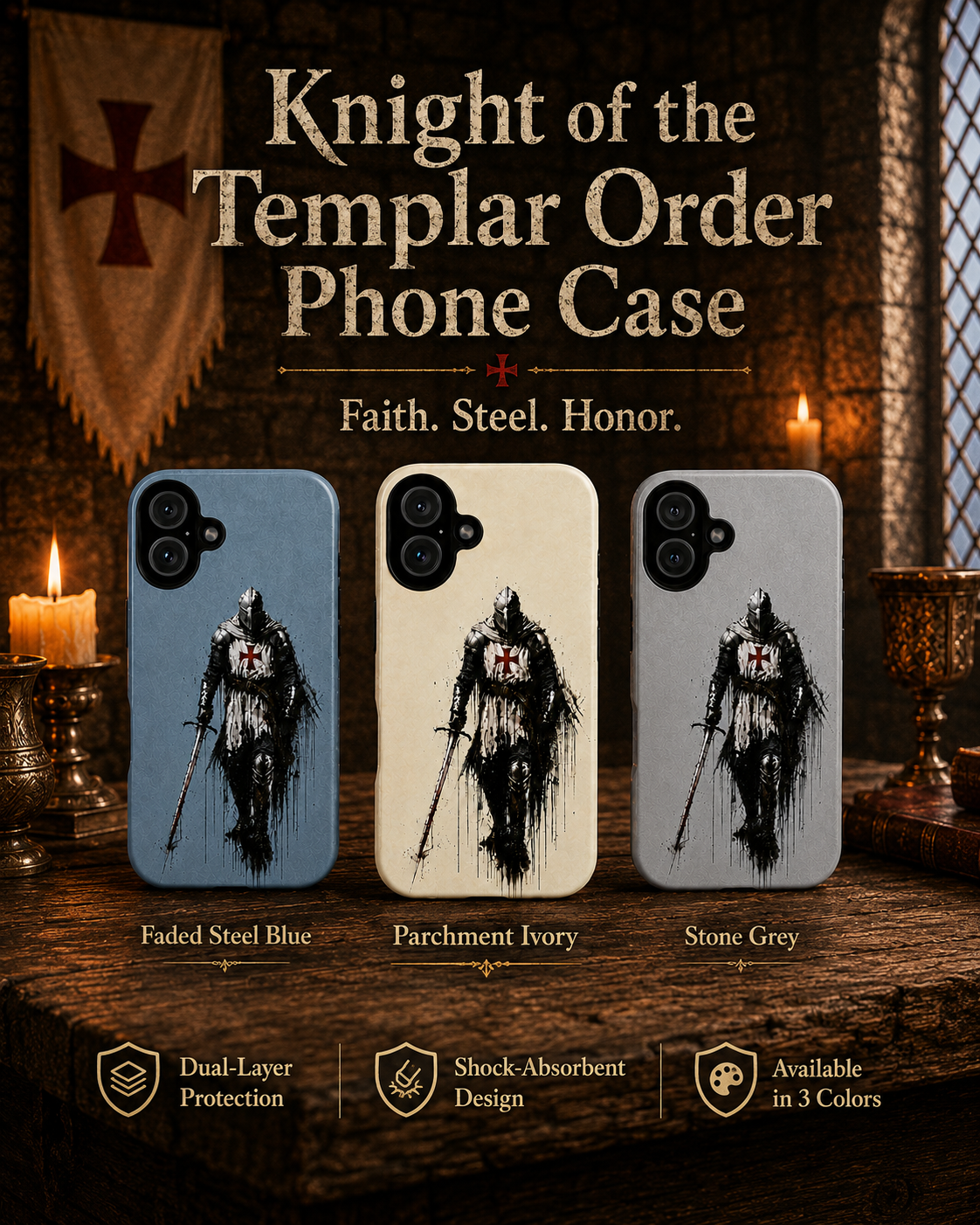 Knight of the Templar Order Phone Case – Medieval Crusader Art Silicone Case